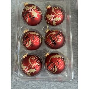 Kurt‎ S. Adler Ornaments Christmas Red Gold Music Notes Glass Balls 80mm New Box